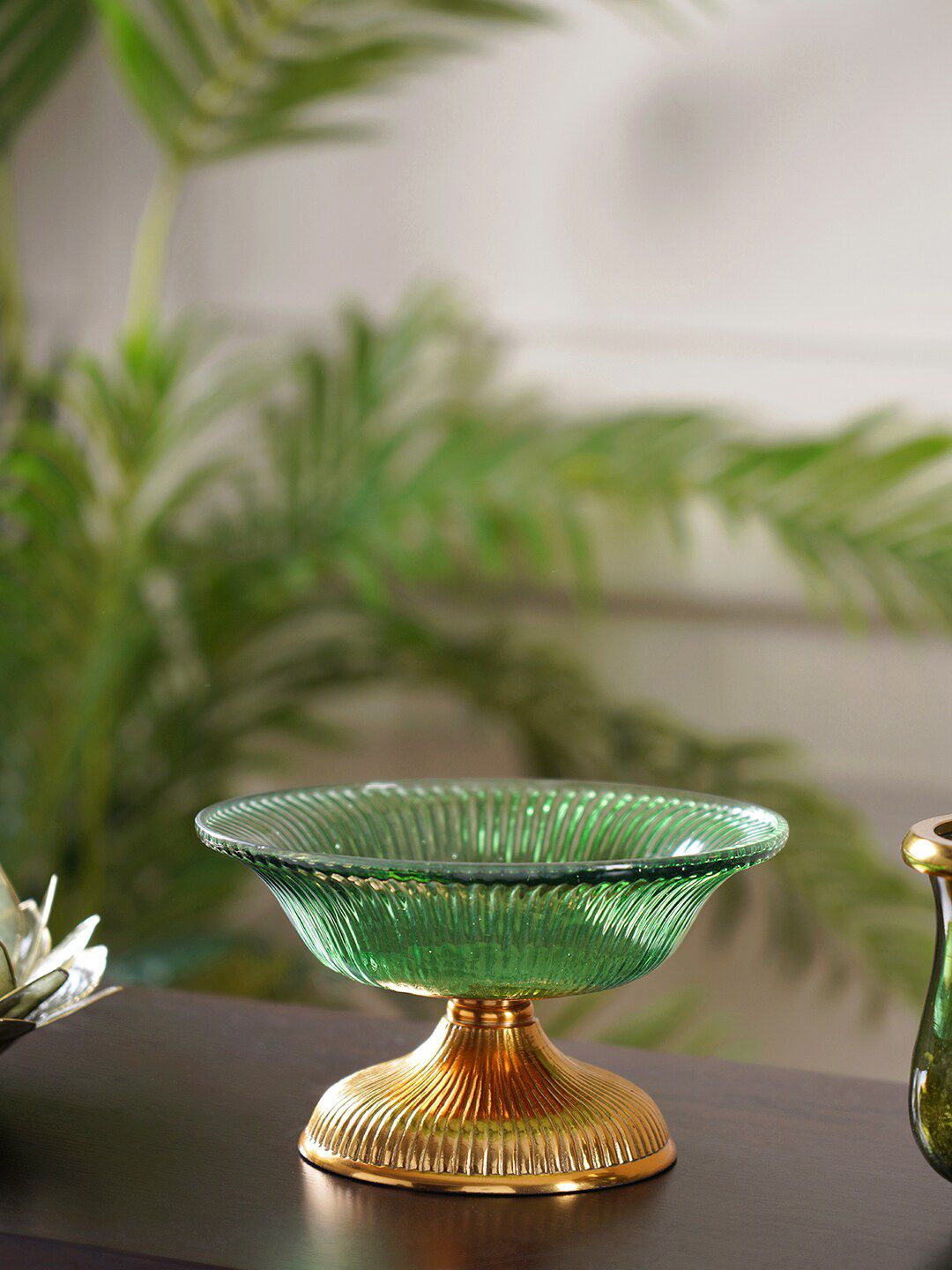 Pure Home and Living Green & Gold-Toned Glass Textured Bani Serving Bowl Price in India
