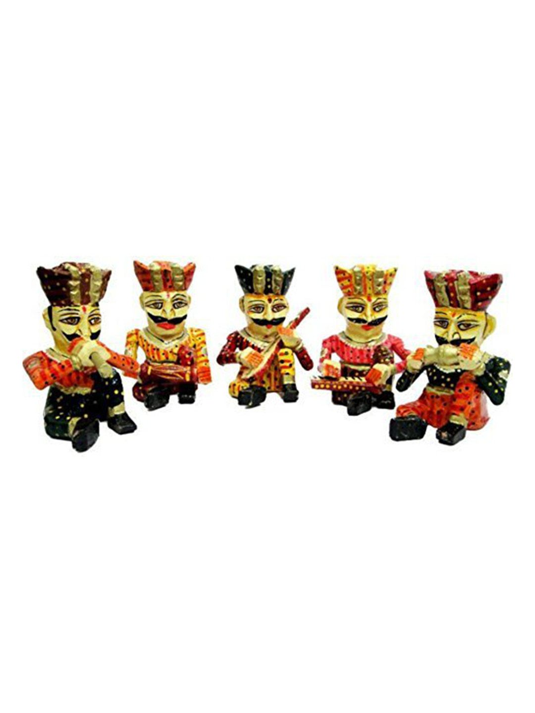 Fashion Bizz Set of 5 Rajasthani Wooden Musician Bawla Decorative Showpiece Price in India