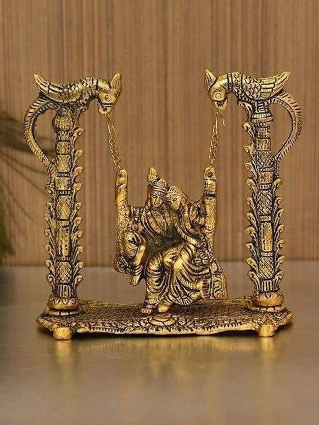 Fashion Bizz Golden-Coloured Radhakrishnajhula Figurine Showpiece Price in India