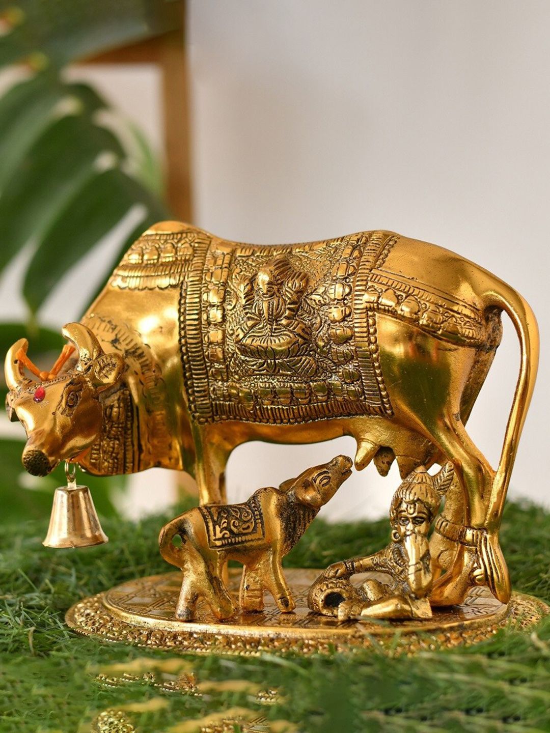 Fashion Bizz Gold-Toned  Cow With Krishna Figurine Metal Showpiece Price in India