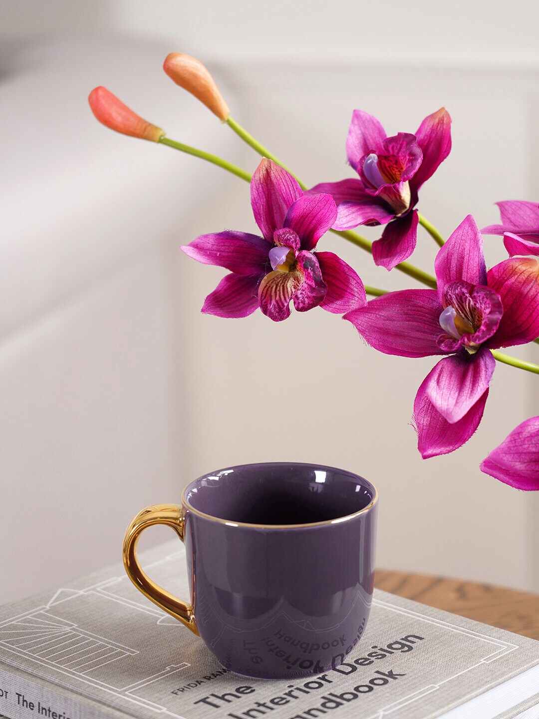 Pure Home and Living Purple & Gold-Toned Solid Porcelain Glossy Mugs Set of Cups and Mugs Price in India