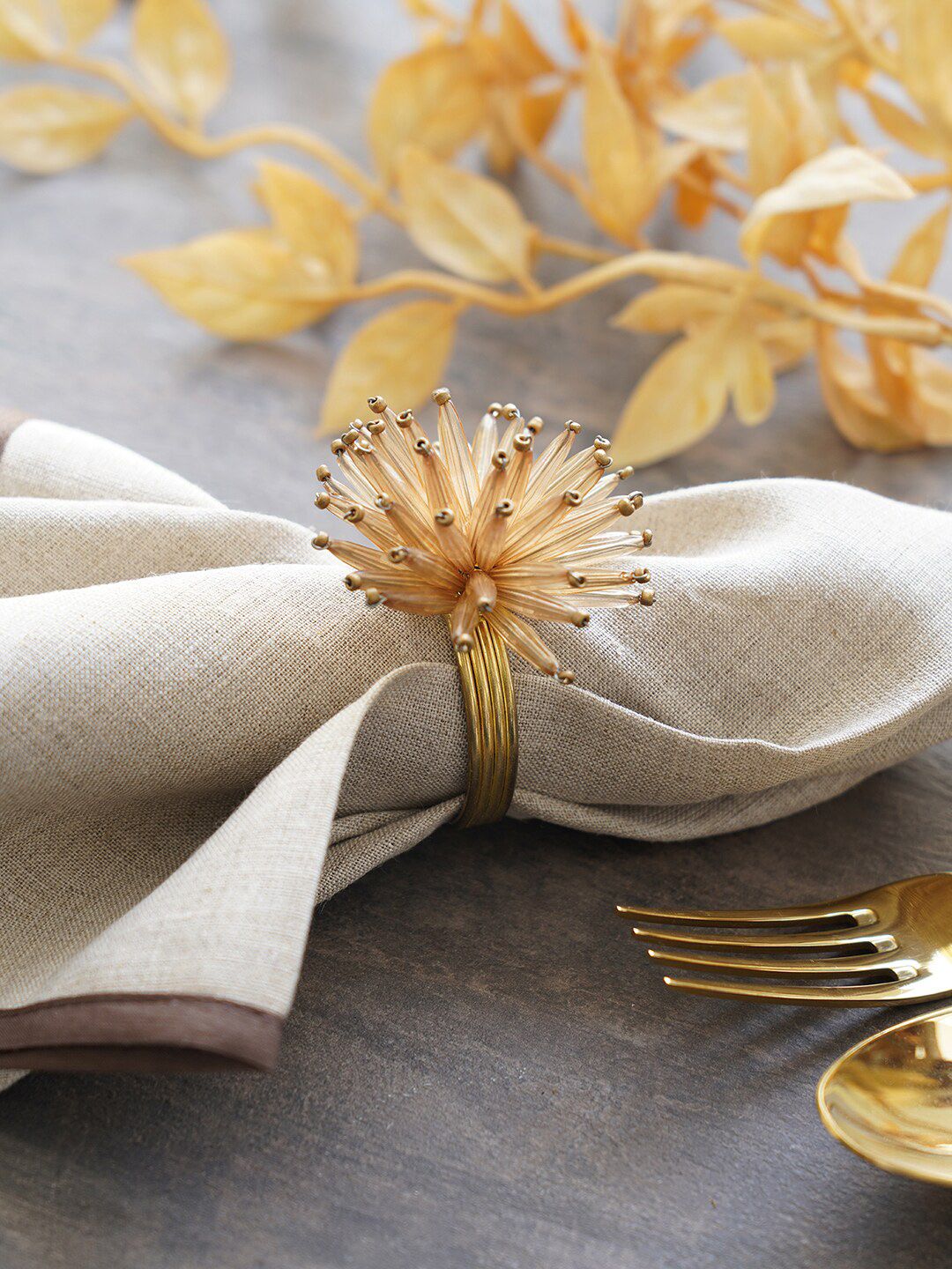 Pure Home and Living Set of 4 Gold-Toned Solid Table Napkins Rings Price in India