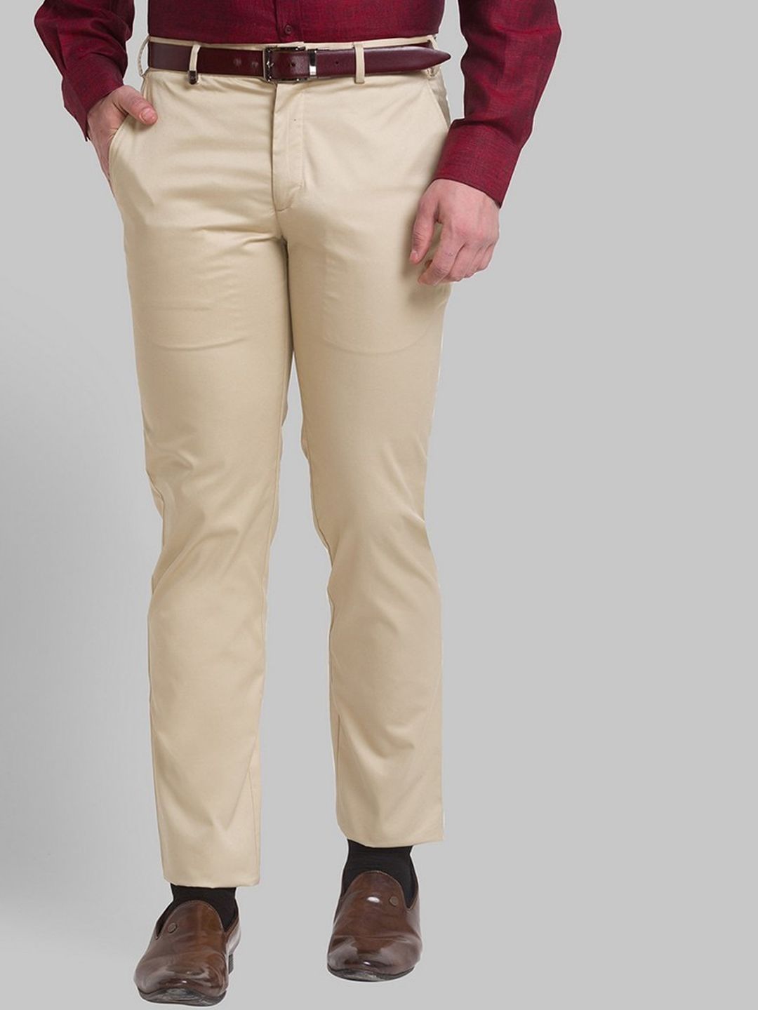 Park Avenue Men Beige Slim Fit Formal Trouser