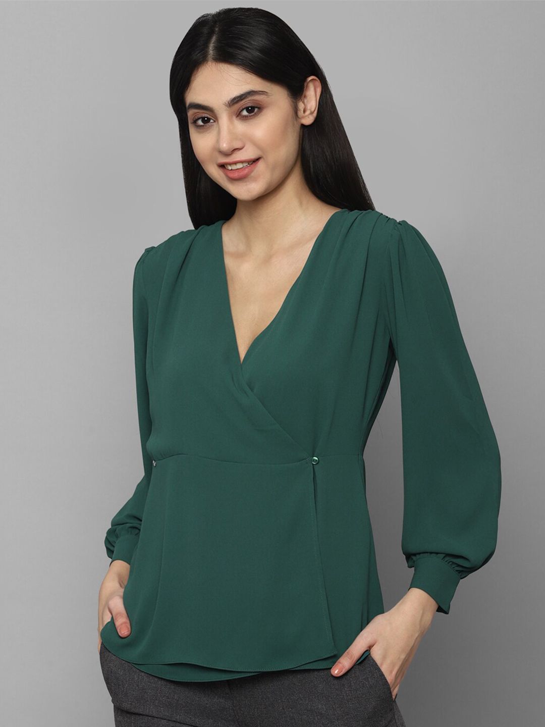 Allen Solly Woman Green Layered Wrap Top Price in India