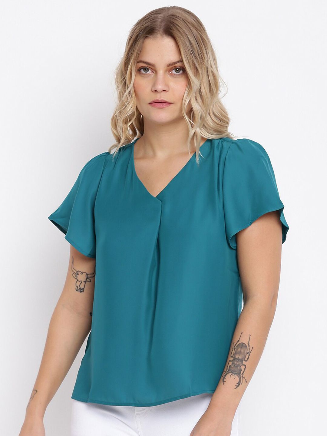 abof Women Teal Pure cotton  Top Price in India