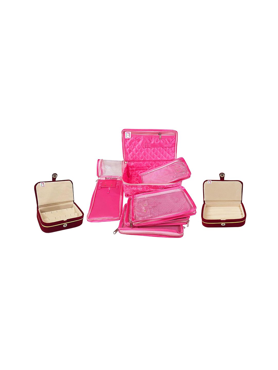 atorakushon Set Of 2 Pink Solid Jewellery Oraganizer Necklace Kit Pouch Price in India