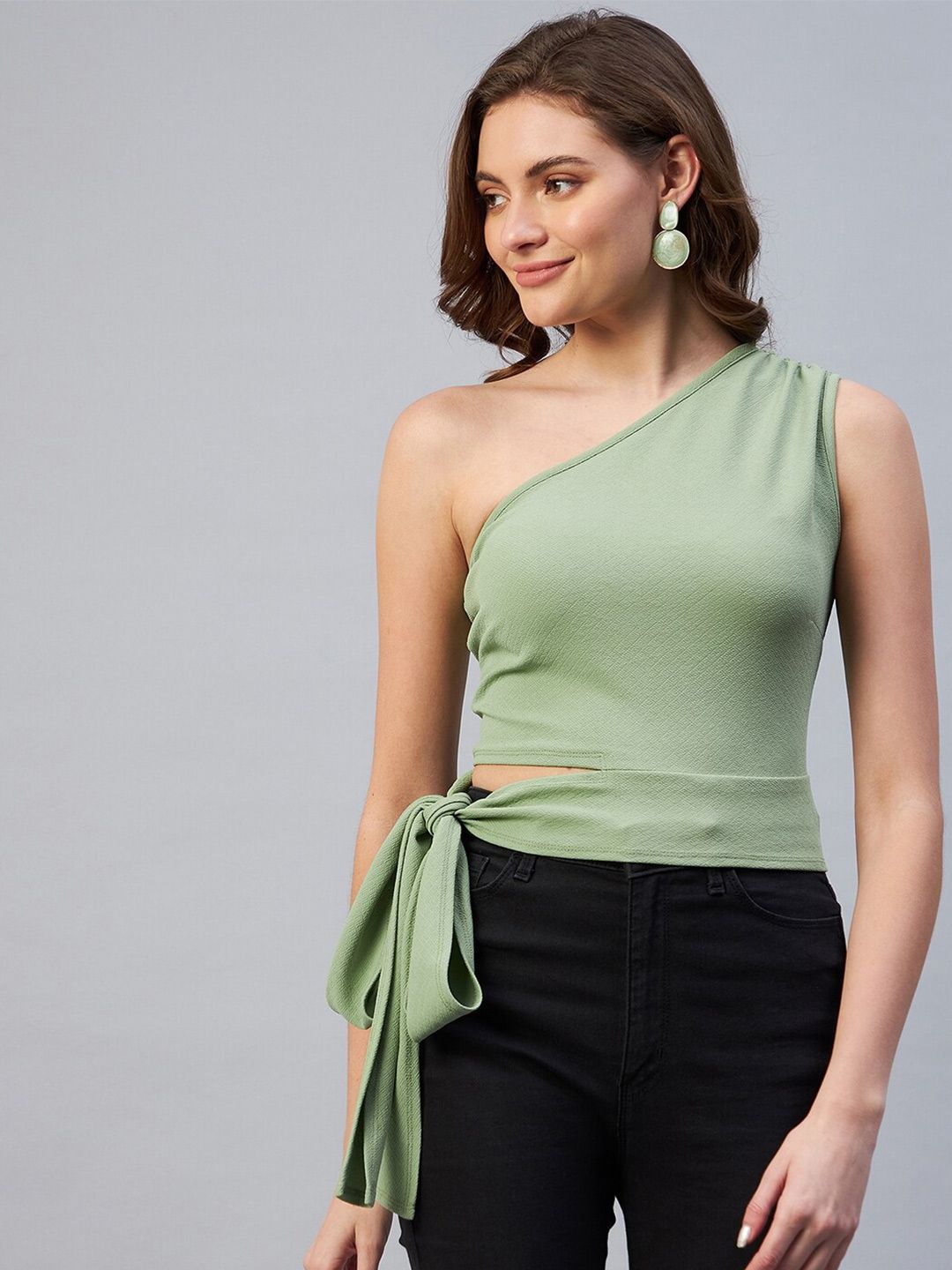 Marie Claire Green One Shoulder Crop Top Price in India