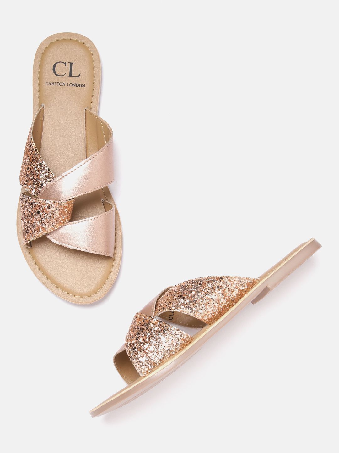 Carlton London Women Rose Gold-Toned Embellished Open Toe Flats Price in India