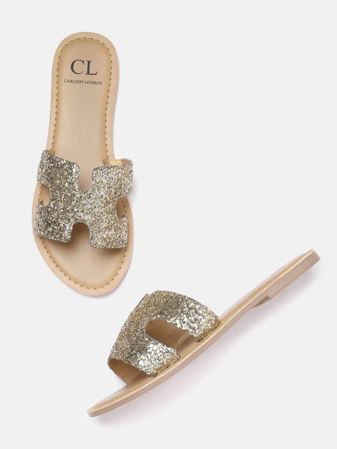 Carlton London Women Gold-Toned Embellished Open Toe Flats Price in India