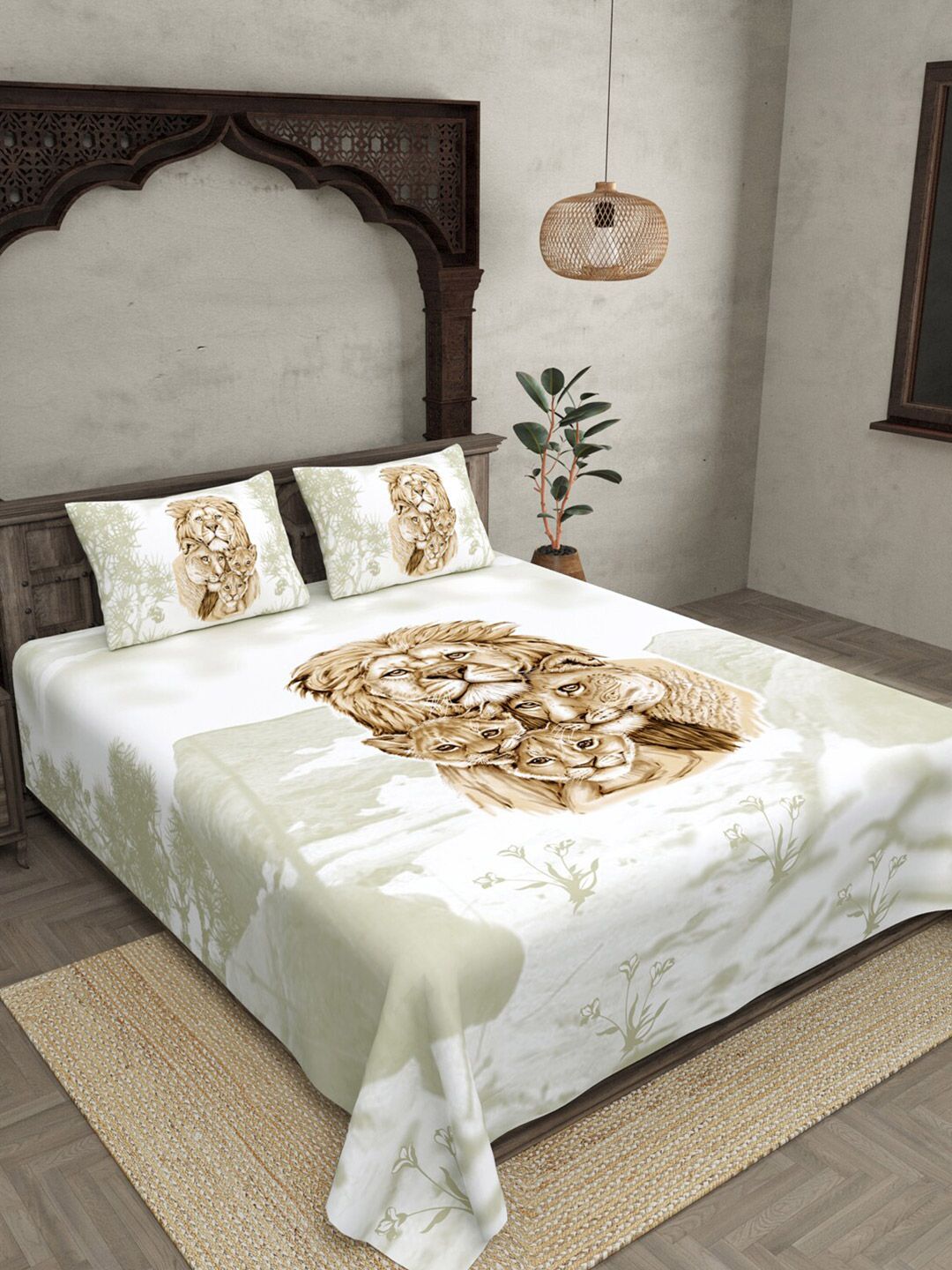 JAIPUR FABRIC 240 TC Graphic Print Cotton King Size Bedsheet With 2 Pillow Covers Price in India
