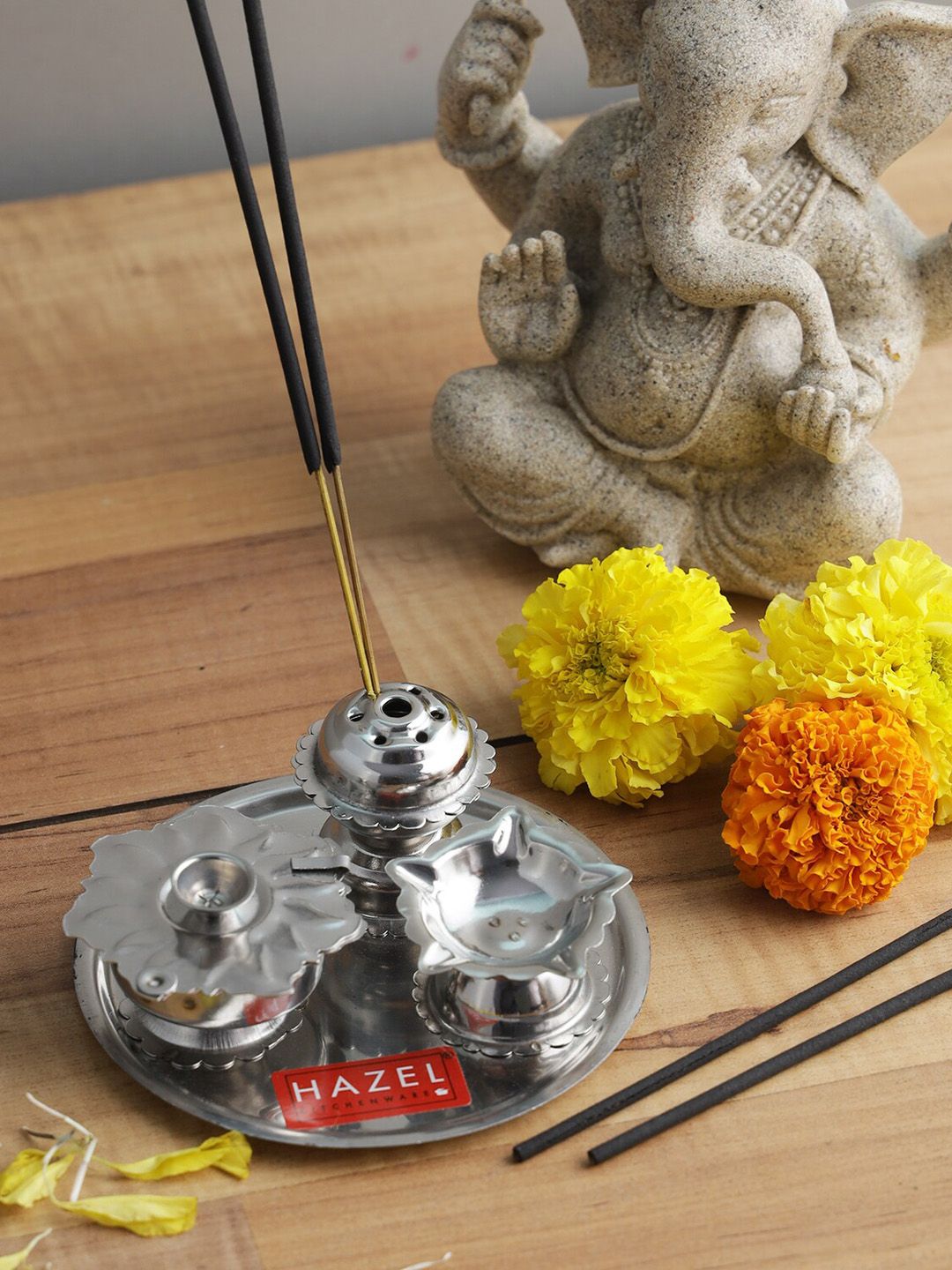 HAZEL Silver Set of 5 Pooja Essentials Price in India