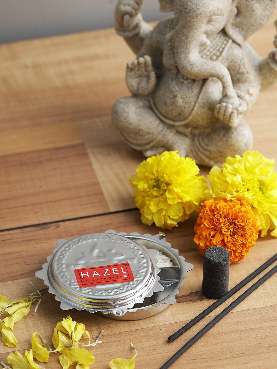 HAZEL Silver-Toned Haldi Kumkum Box Price in India
