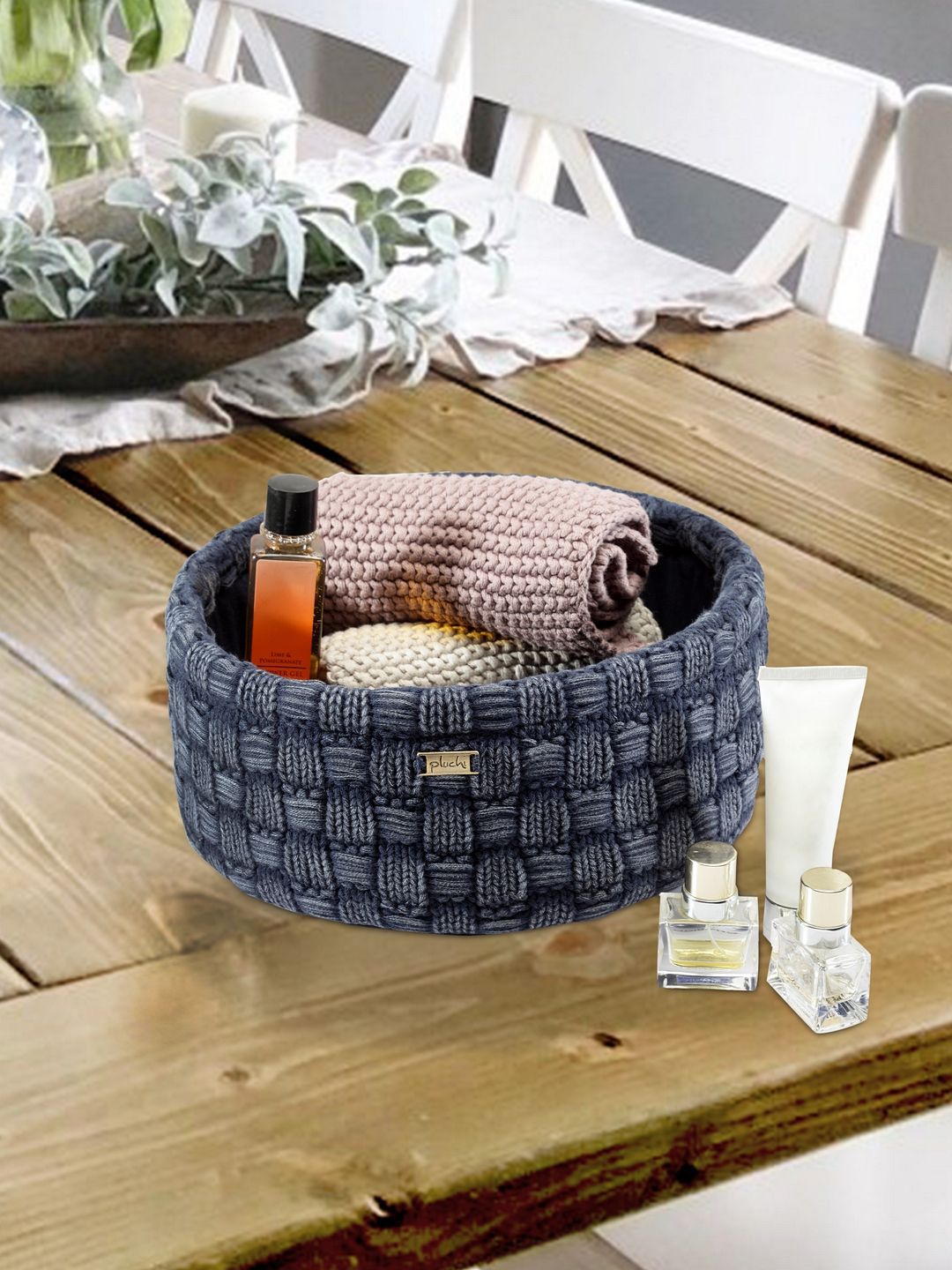 Pluchi Blue Textured Pure Cotton Basket Organisers Price in India