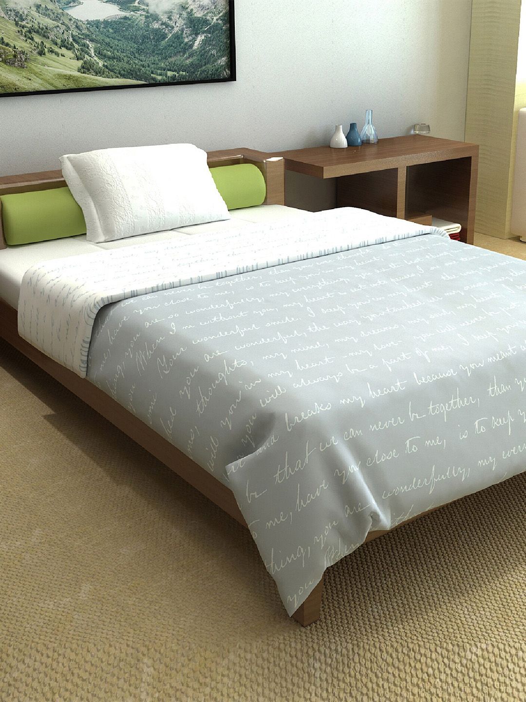 Divine Casa White & Grey Microfiber Mild Winter 120 GSM Single Bed Comforter Price in India
