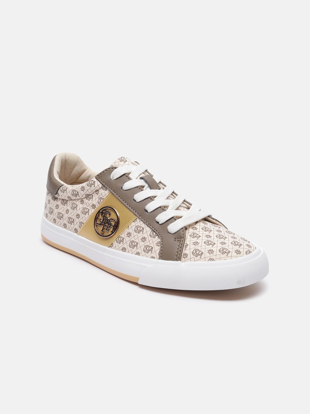 U S Polo Assn Women Nude-Coloured Printed Sneakers Price in India