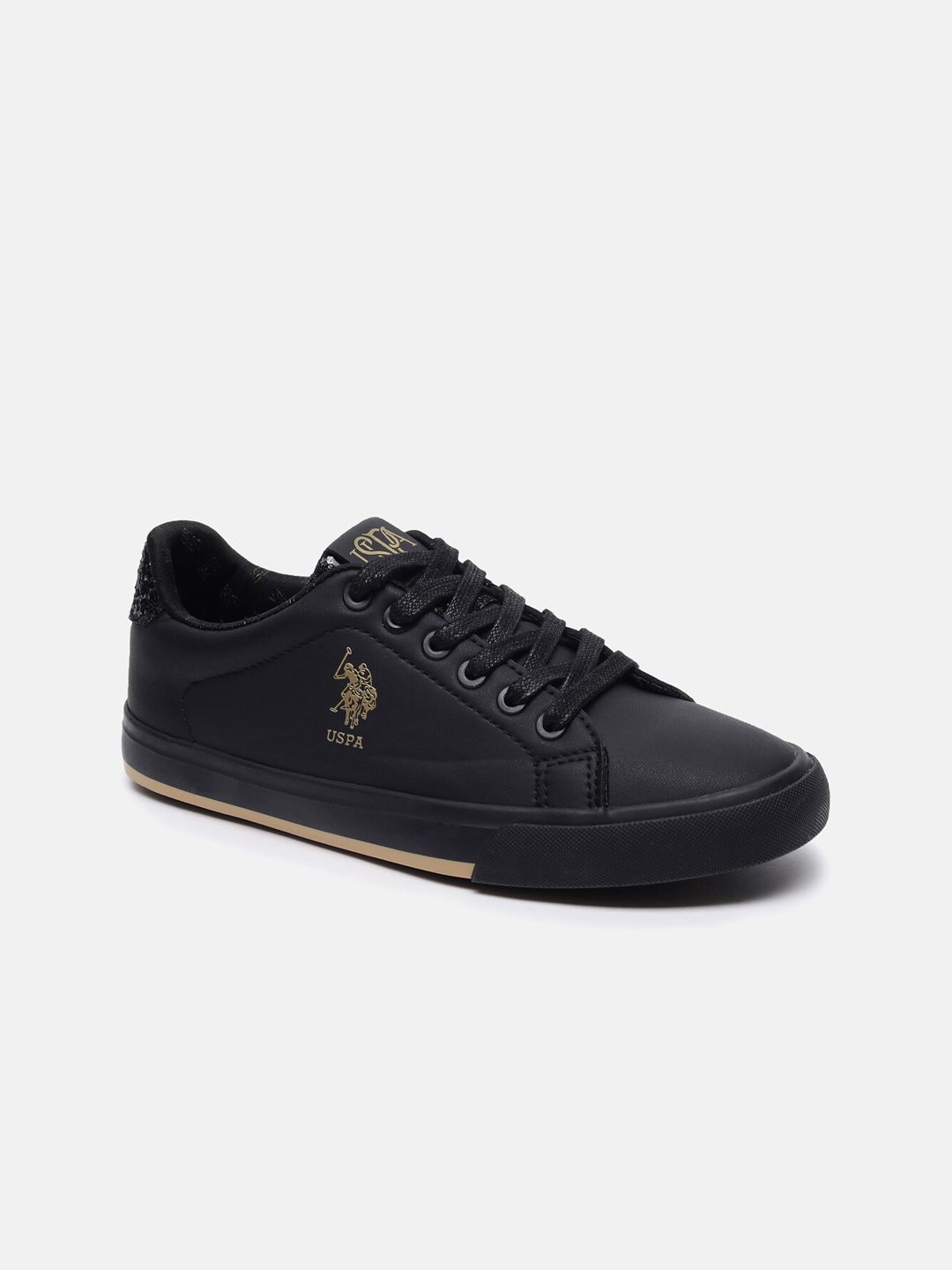 U S Polo Assn Women Black Solid Brand Logo Printed Sneakers Price in India