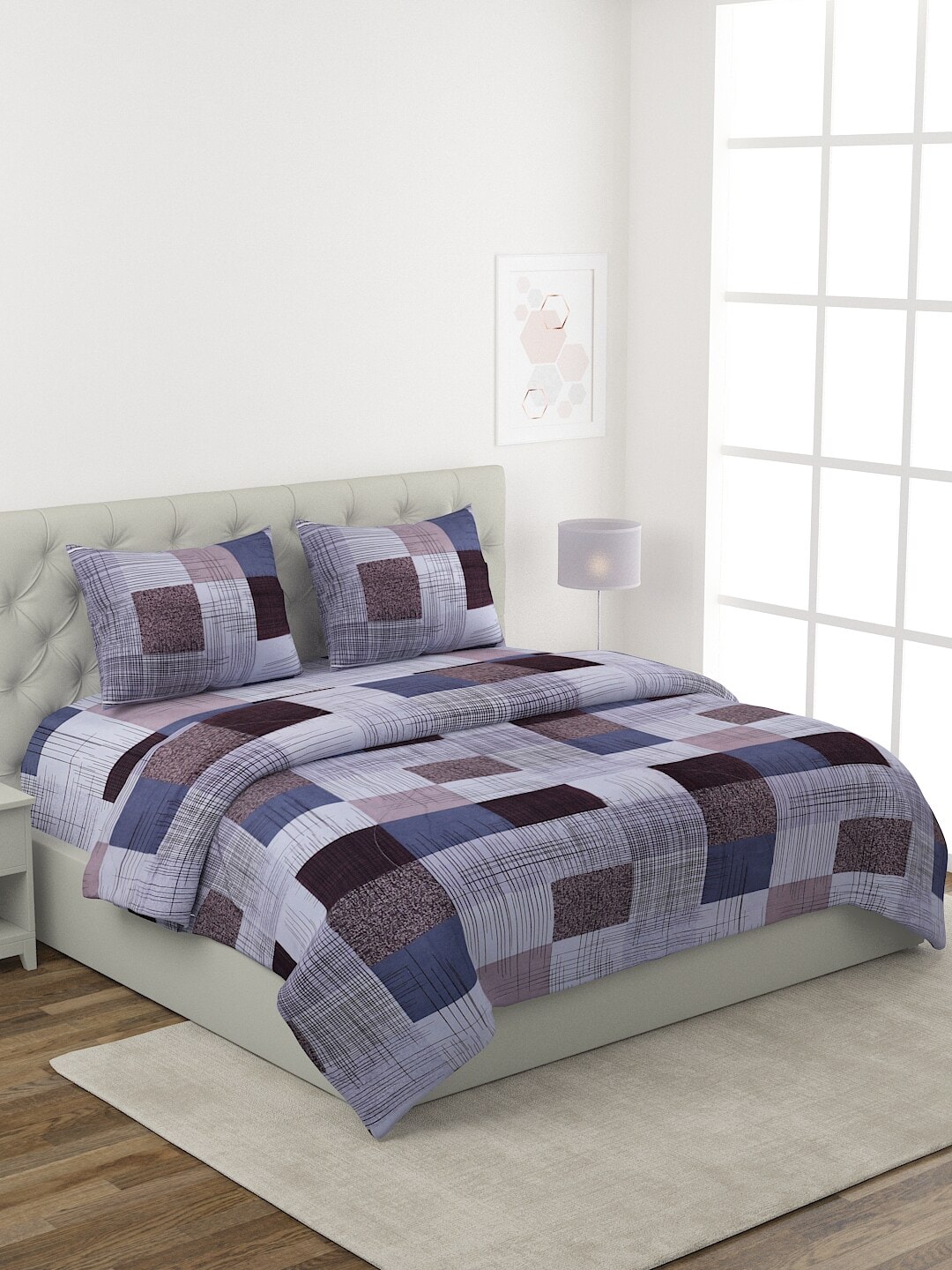 ROMEE Purple & Brown Printed Pure Cotton Double King  Bedding Set Price in India