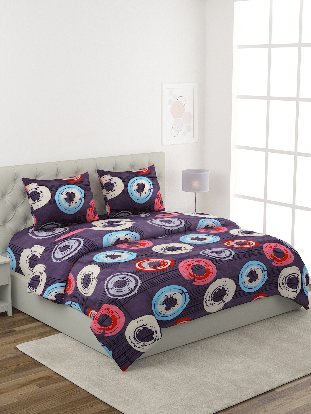 ROMEE Violet & Pink Printed Pure Cotton Double King  Bedding Set Price in India