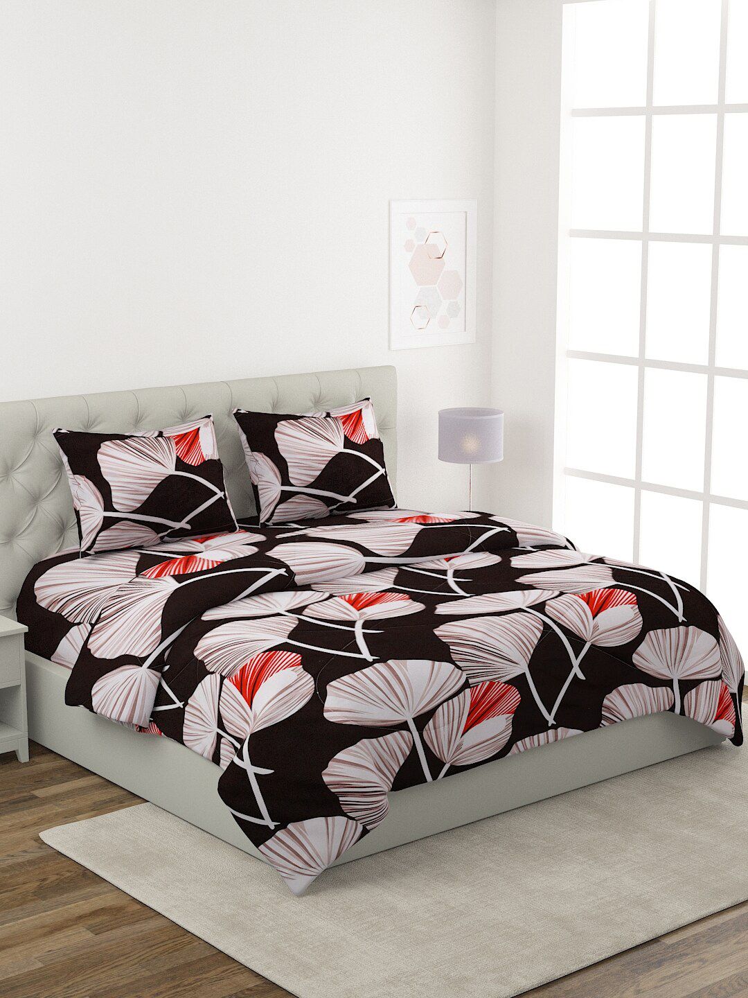 ROMEE Brown & White Printed Pure Cotton Double King Bedding Set Price in India