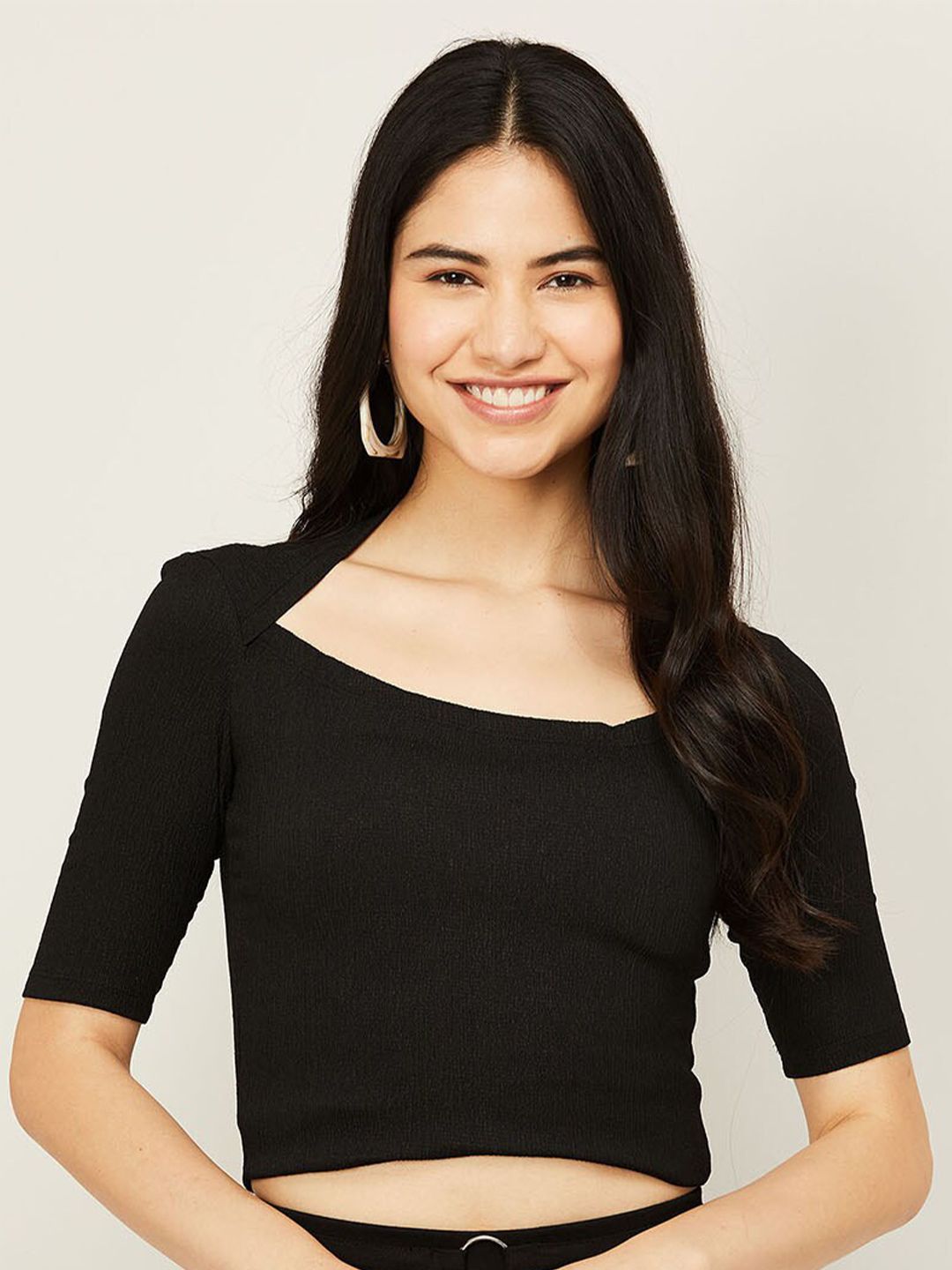 Ginger by Lifestyle Women Black Crop Top Price in India