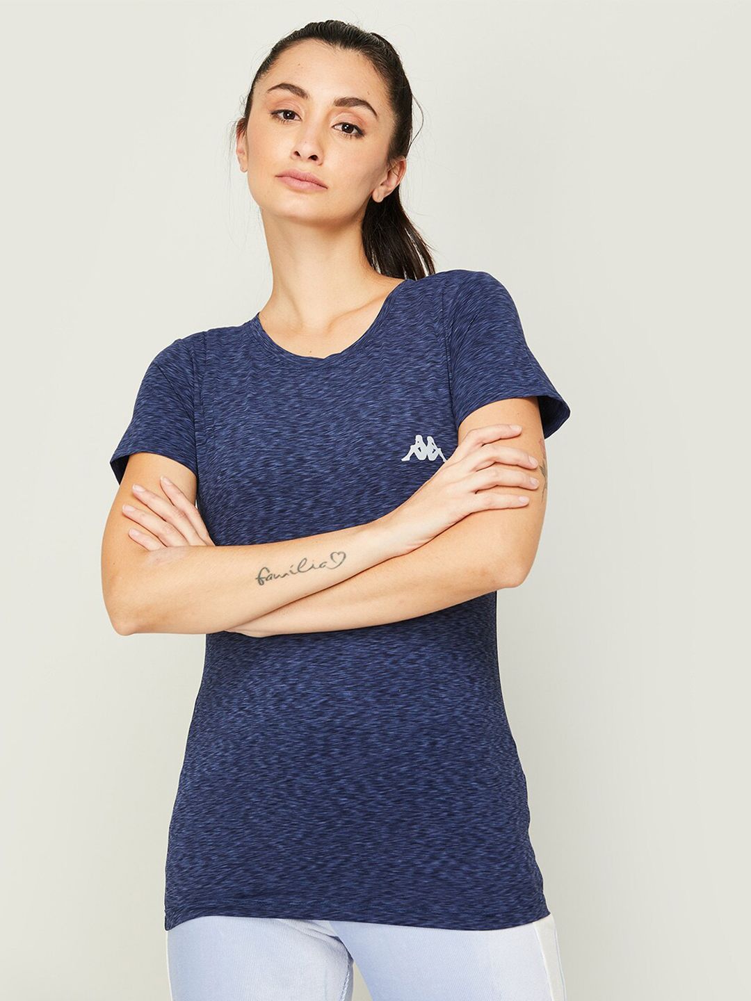 Kappa Women Navy Blue Solid Pure Cotton ???????T-shirt Price in India
