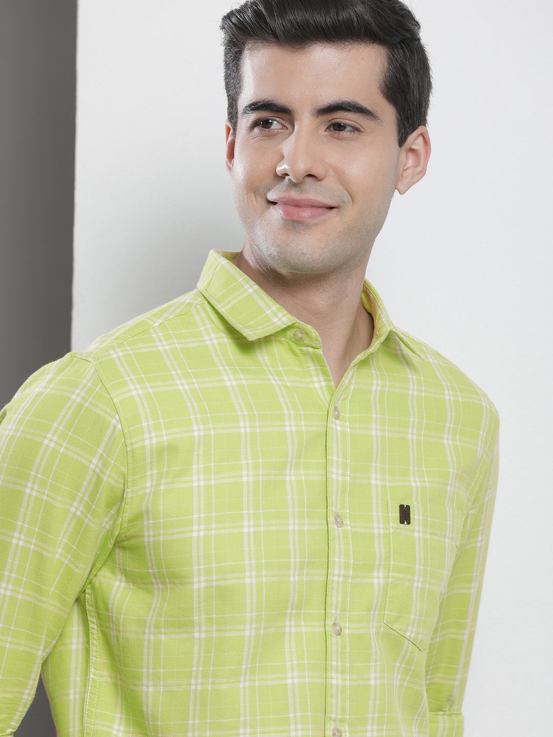 The Indian Garage Co Men Green & White Checked Pure Cotton Casual Shirt