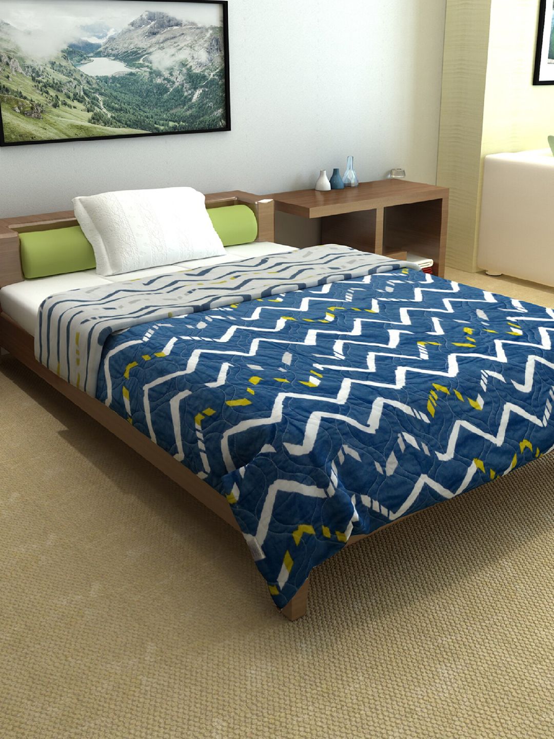 Divine Casa Navy Blue & Off White Striped Mild Winter 120 GSM Single Bed Comforter Price in India