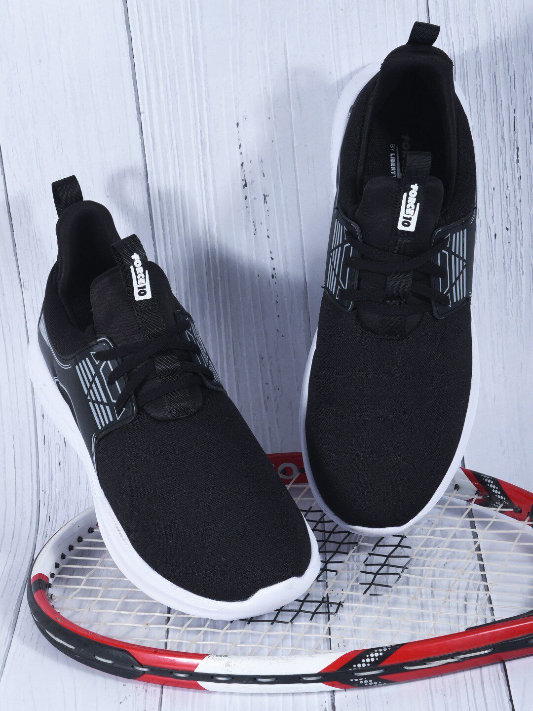 Liberty Men Black Mesh Walking Non-Marking Shoes