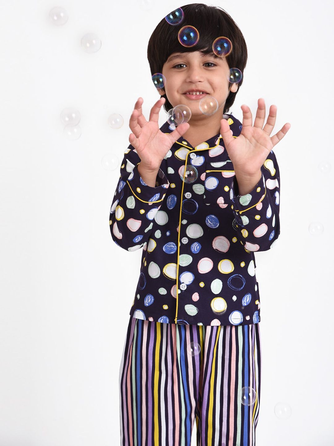 Buy KOOCHI POOCHI Kids Blue & White Printed Pure Cotton Night suit