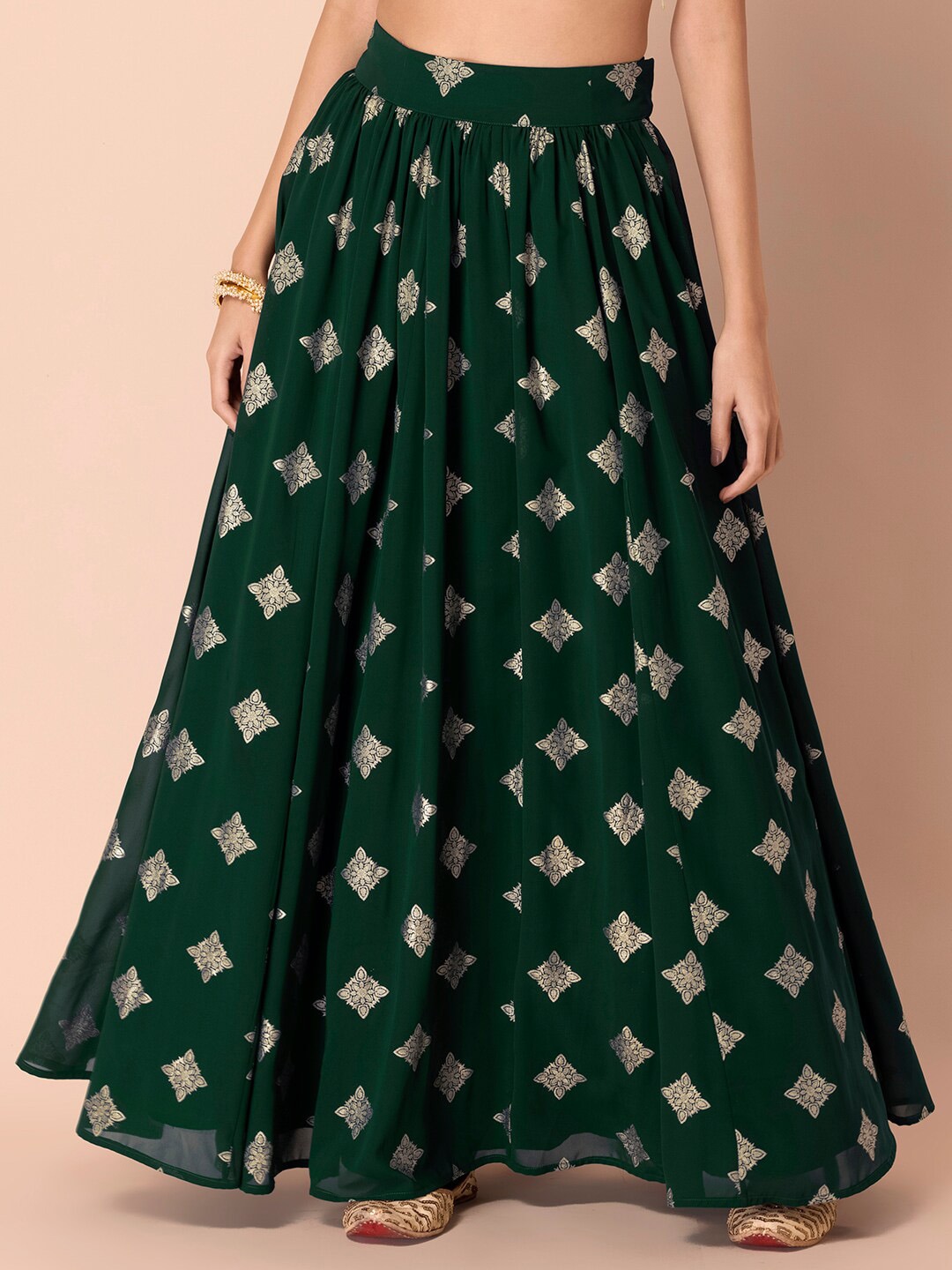 INDYA Women Green Printed Maxi Flared Skirts Price in India