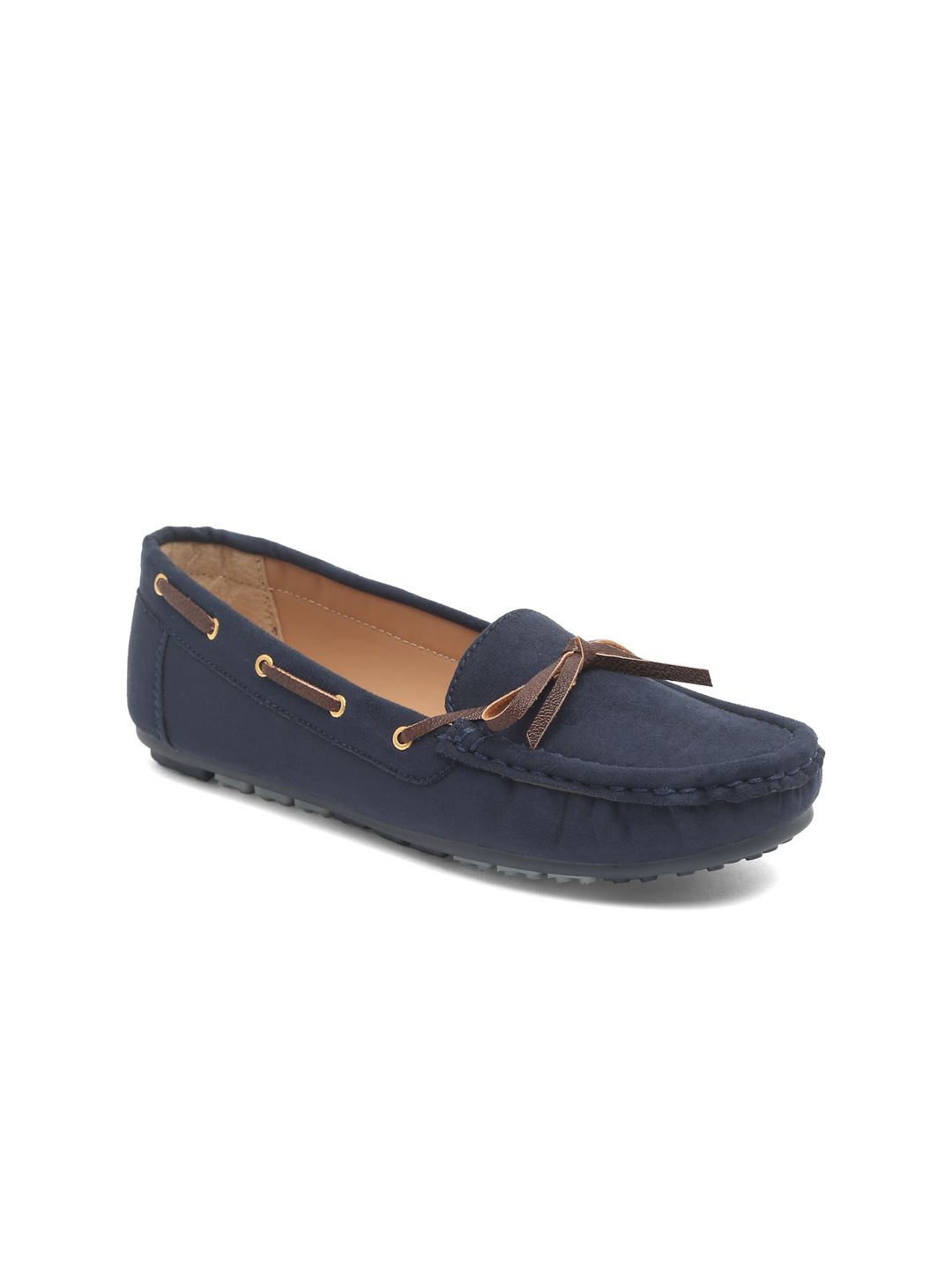 Flat n Heels Women Navy Blue Suede Boat Shoes Price in India