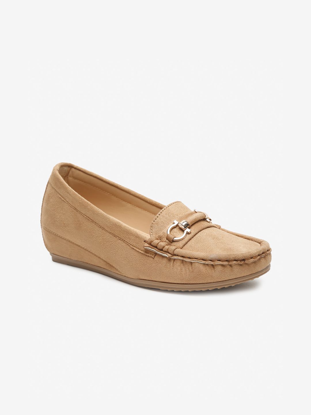 Flat n Heels Women Khaki Suede Loafers Price in India