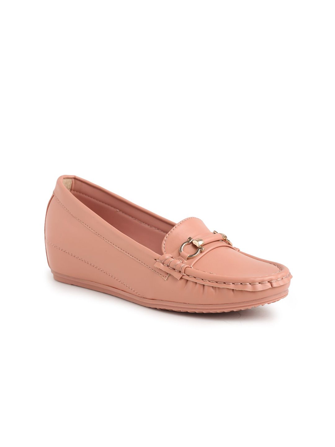 Flat n Heels Women Pink Solid Horsebit Loafers Price in India