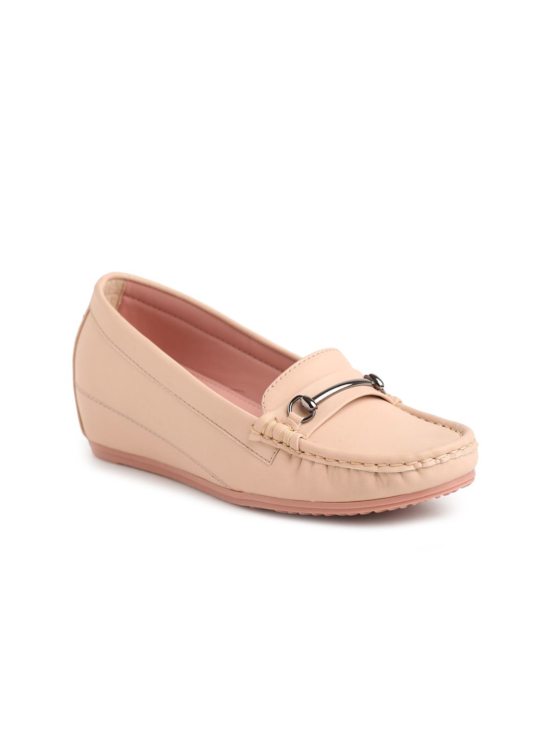 Flat n Heels Women Pink Solid Horsebit Loafers Price in India