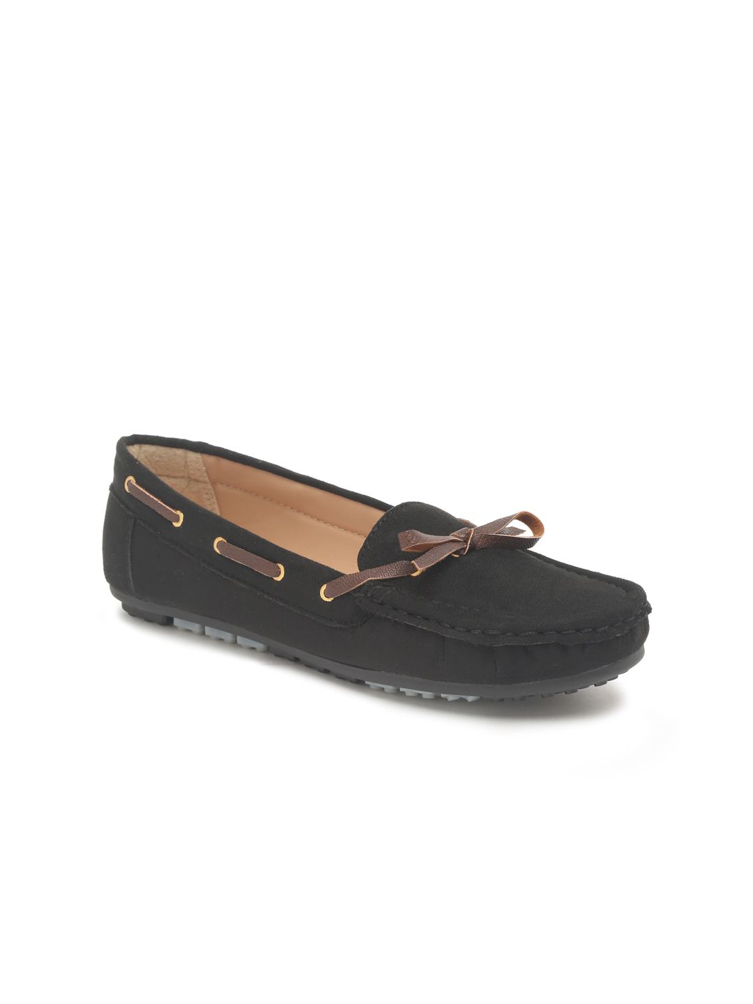 Flat n Heels Women Black Suede Boat Shoes Price in India