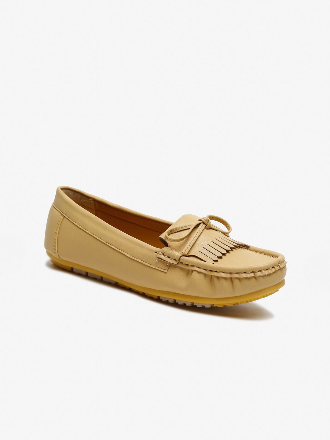 Flat n Heels Women Yellow Solid Loafers Price in India