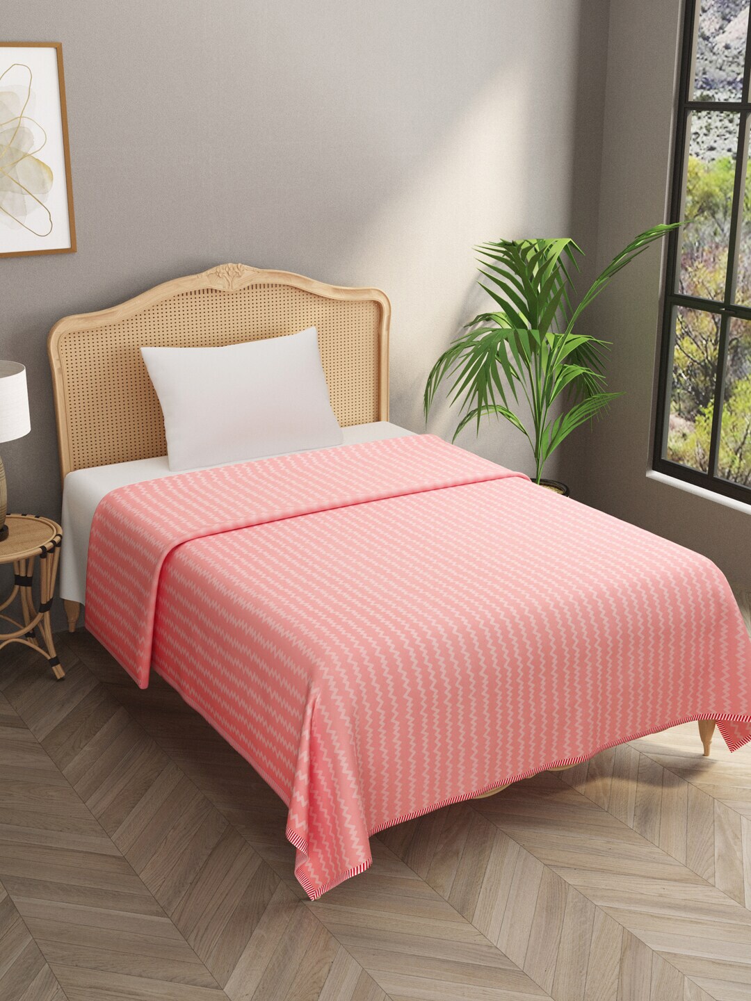Gulaab Jaipur Pink & White Geometric AC Room 300 GSM Single Bed Blanket Price in India