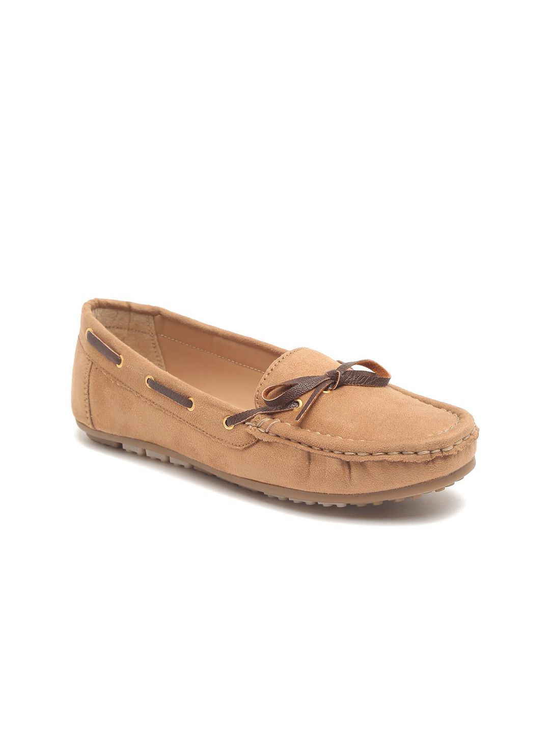 Flat n Heels Women Khaki Suede Boat Shoes Price in India