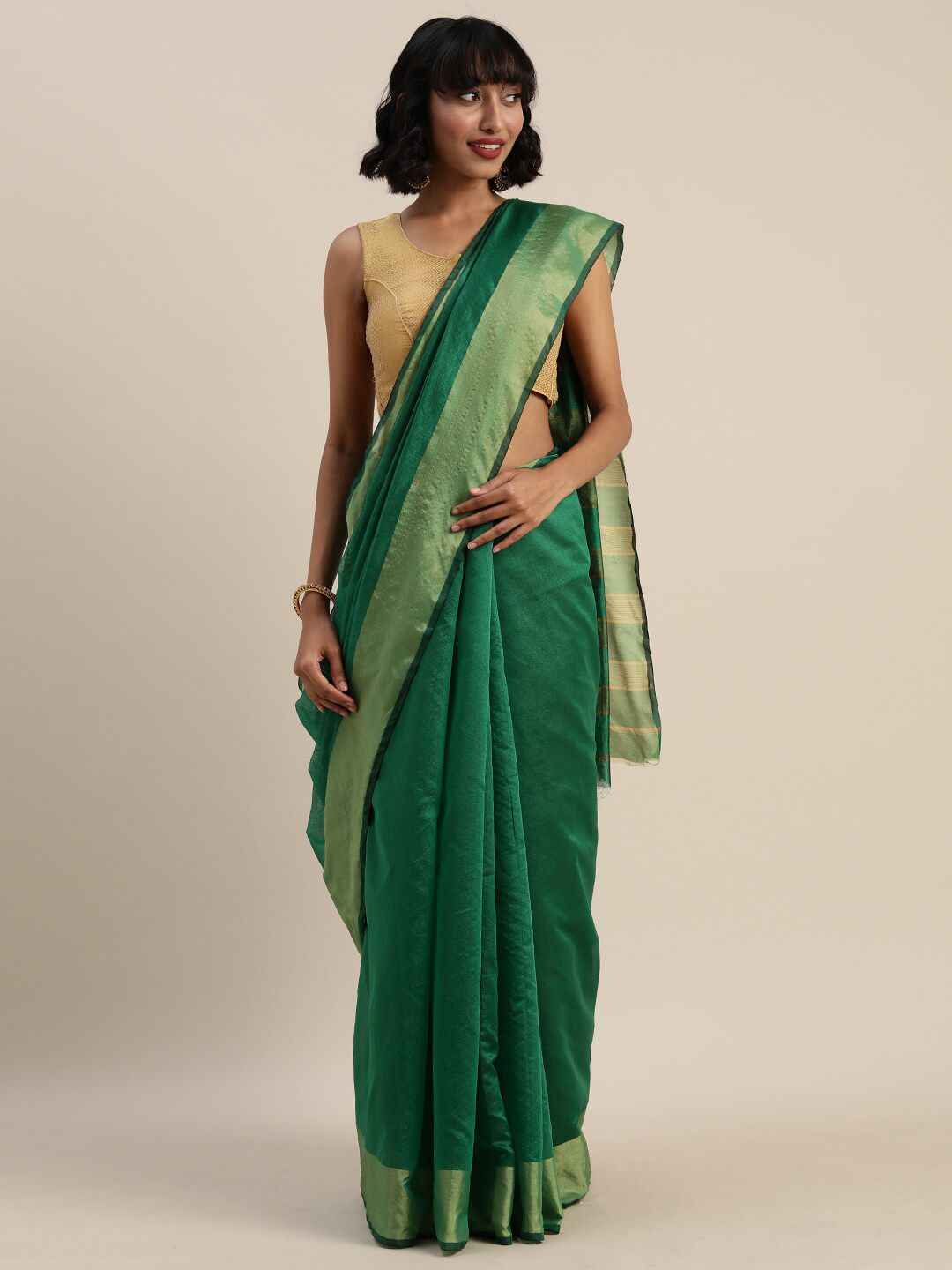 Florence Green & Gold Zari Art Silk Saree Price in India