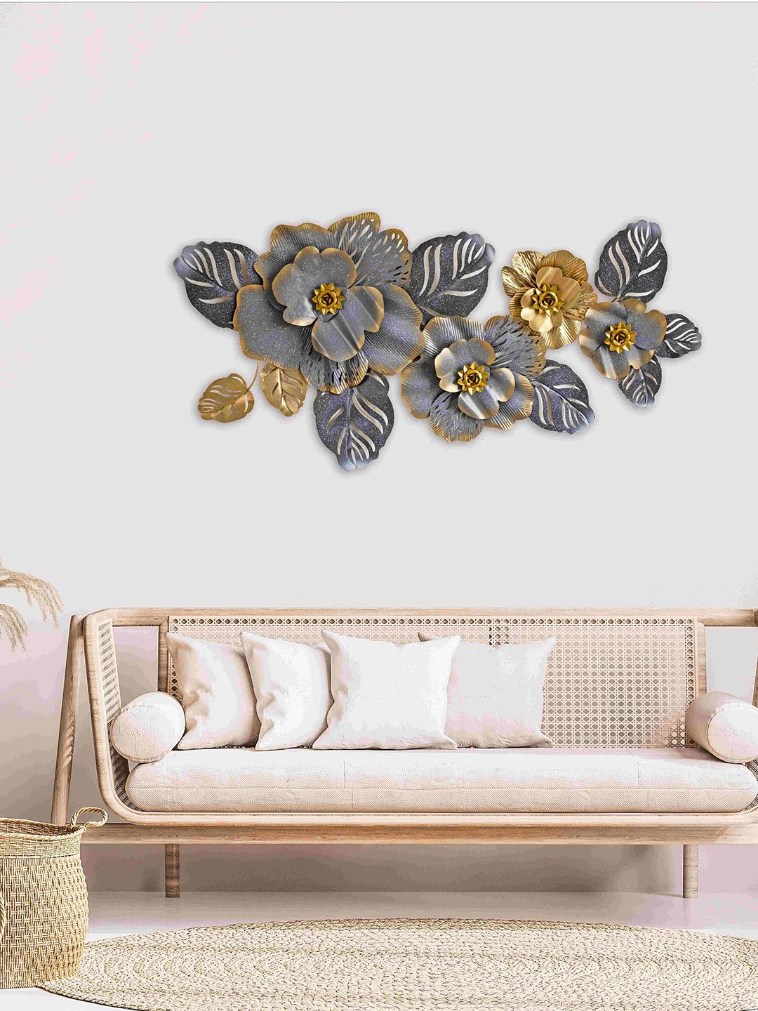 Clasiko Grey & Gold-Toned Leaves Wall Decor Price in India
