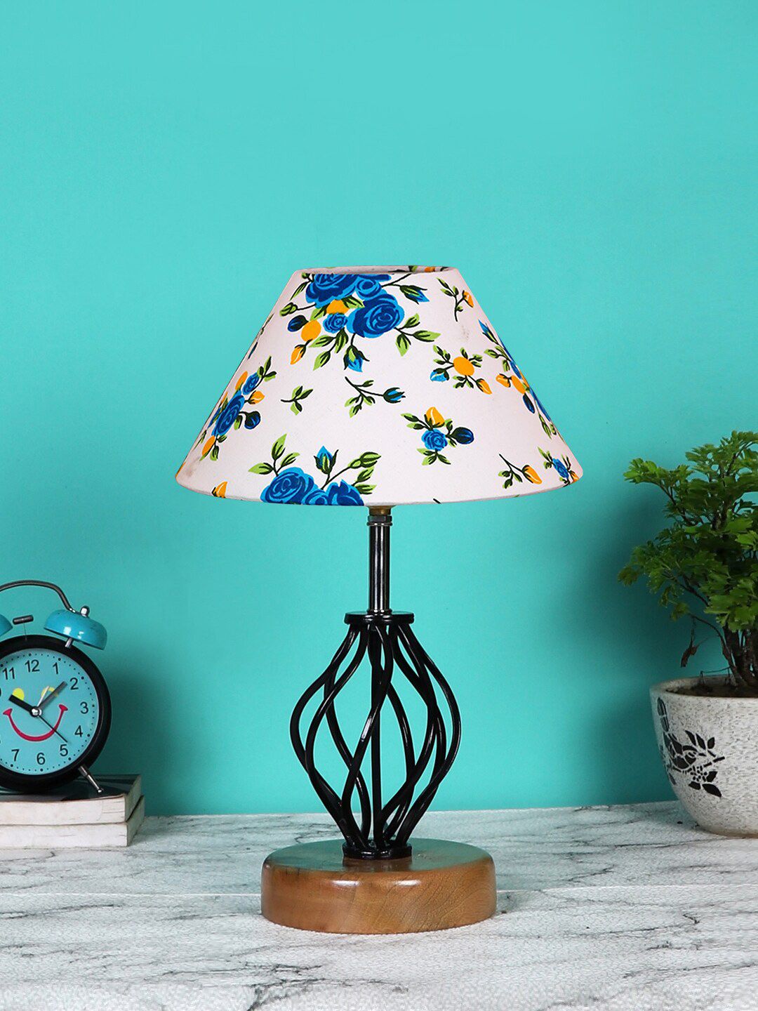 Devansh White & Blue Printed Table Lamp Price in India