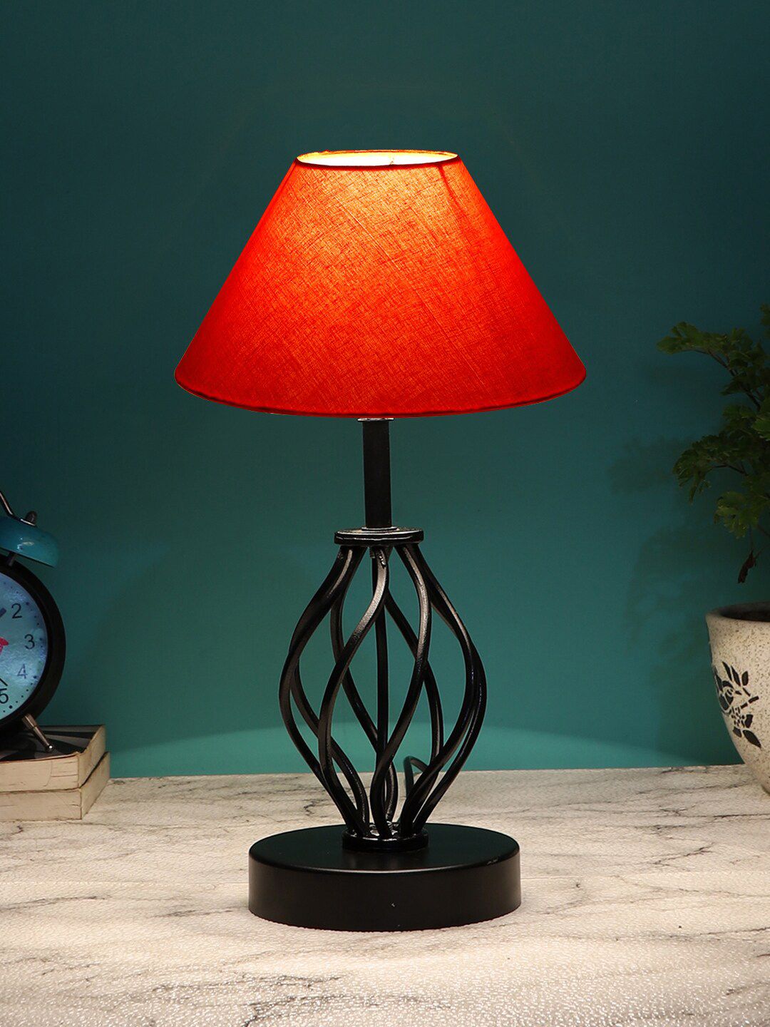 Devansh Orange Solid Cotton Table Lamps Price in India