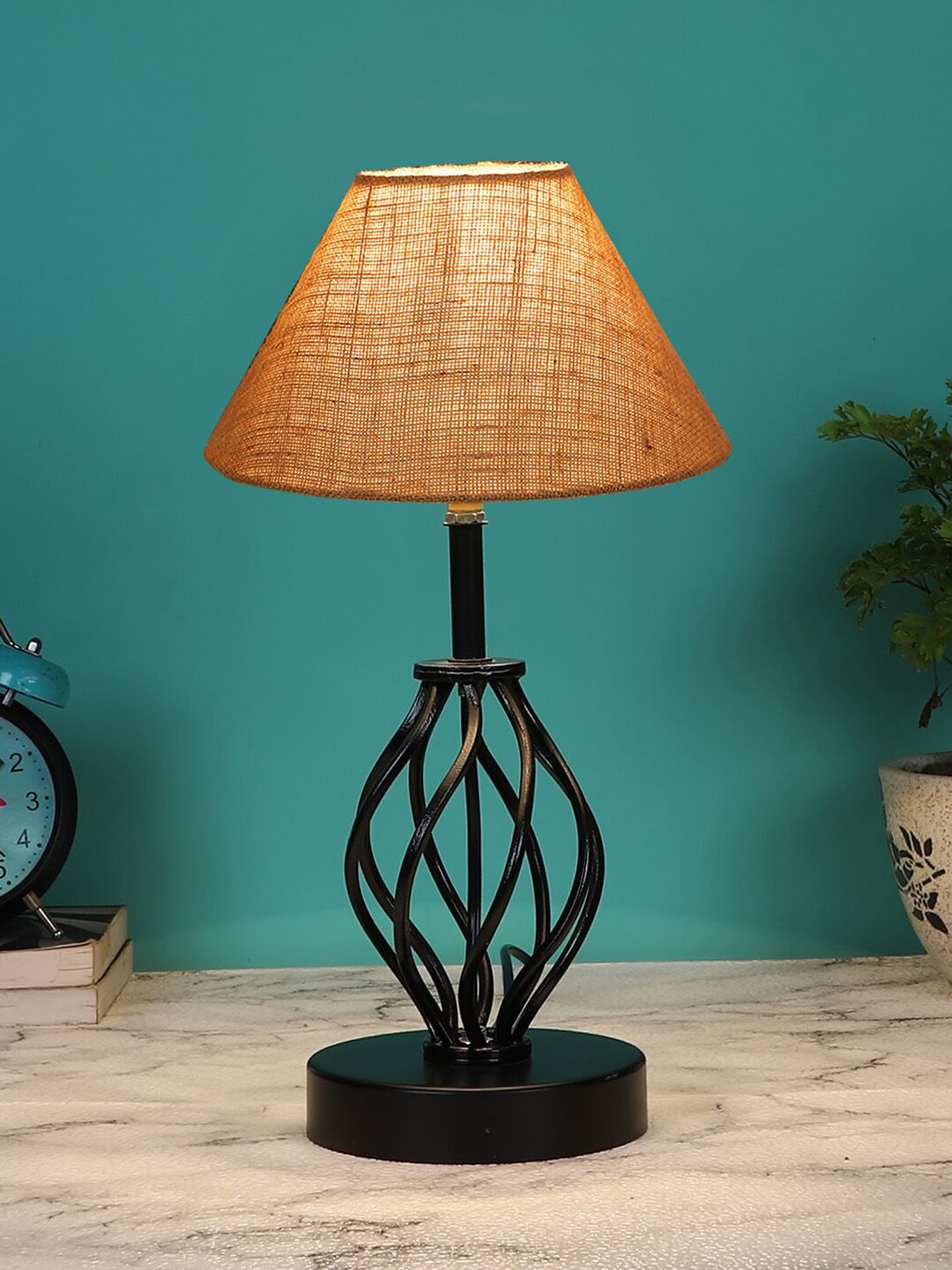 Devansh Beige & Black Textured Table Lamps With Shade Price in India