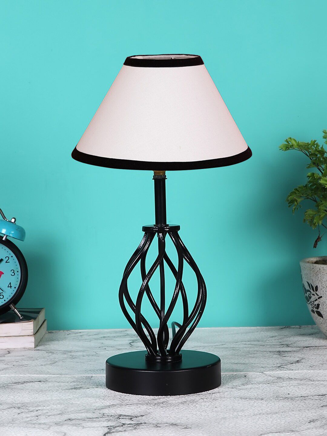 Devansh White & Black Cotton Table lamp with Iron Base Price in India