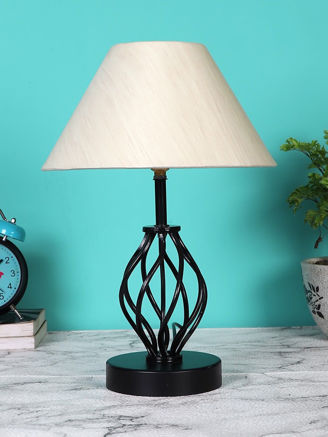 Devansh Off-White & Black Solid Iron Table Lamp Price in India