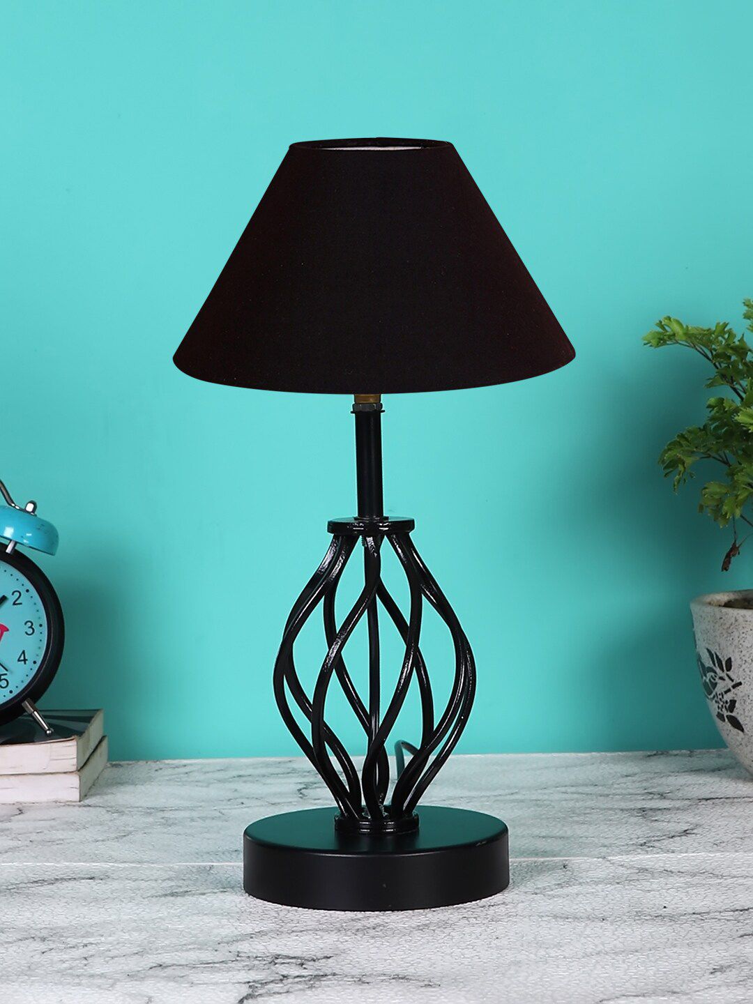 Devansh Black Solid Iron & Wooden Table Lamp Price in India