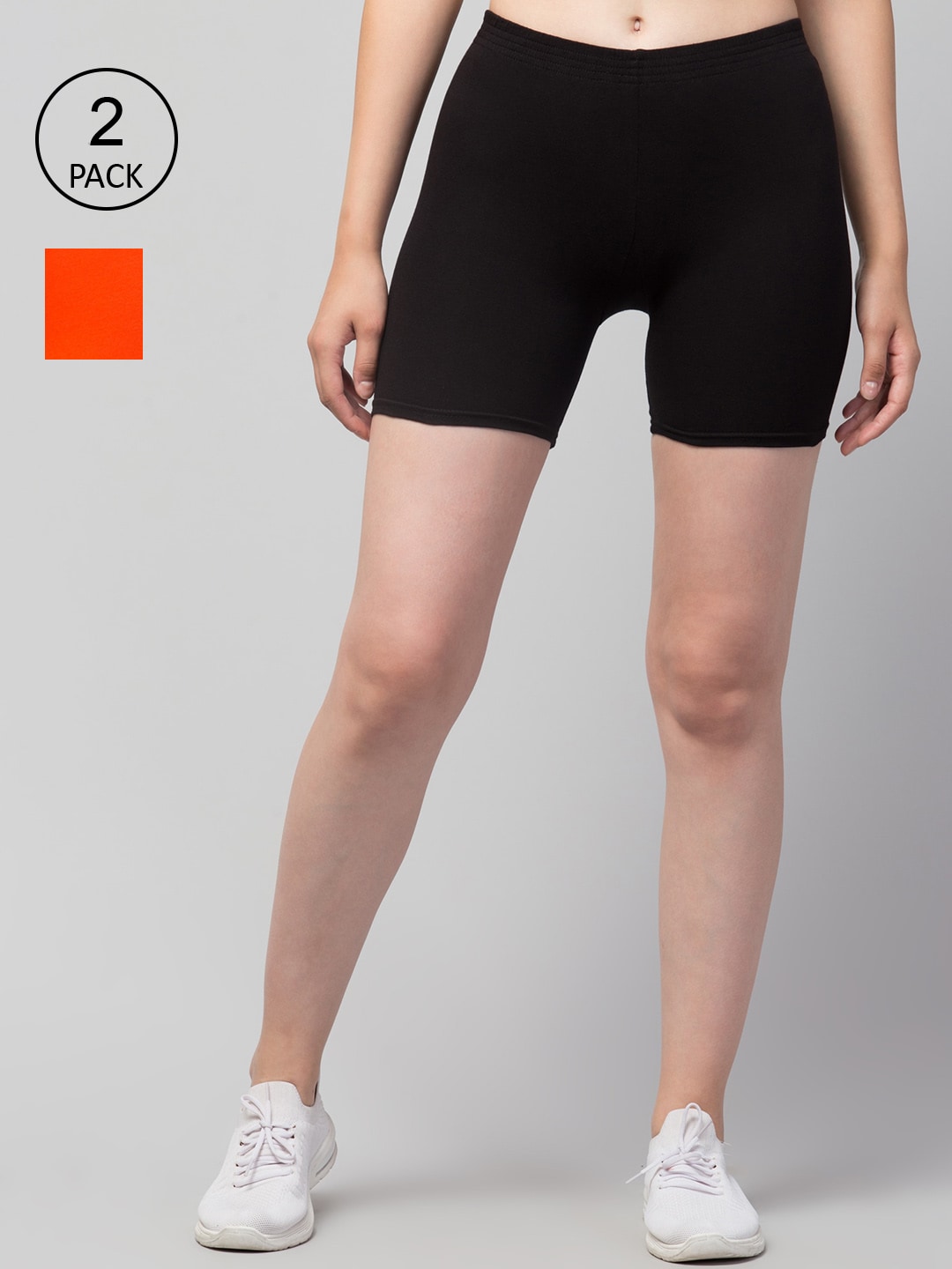 Apraa & Parma Women Pack of 2 Black Slim Fit Cycling Pure Cotton Shorts Price in India