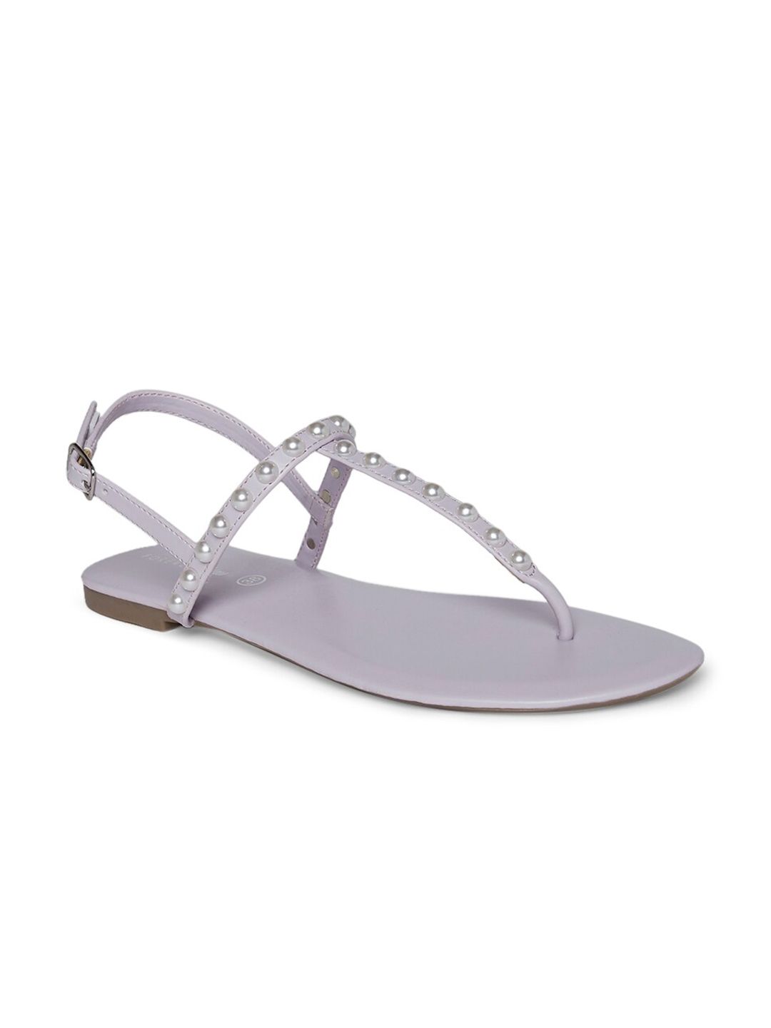 Forever Glam by Pantaloons Women Lavender Embellished T-Strap Flats Price in India