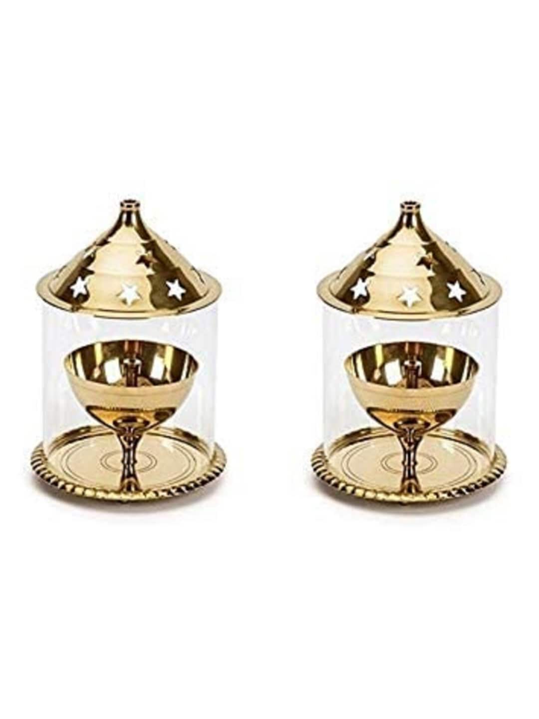 Fashion Bizz Set Of 2 Gold-Toned Kaanch Diyas Price in India