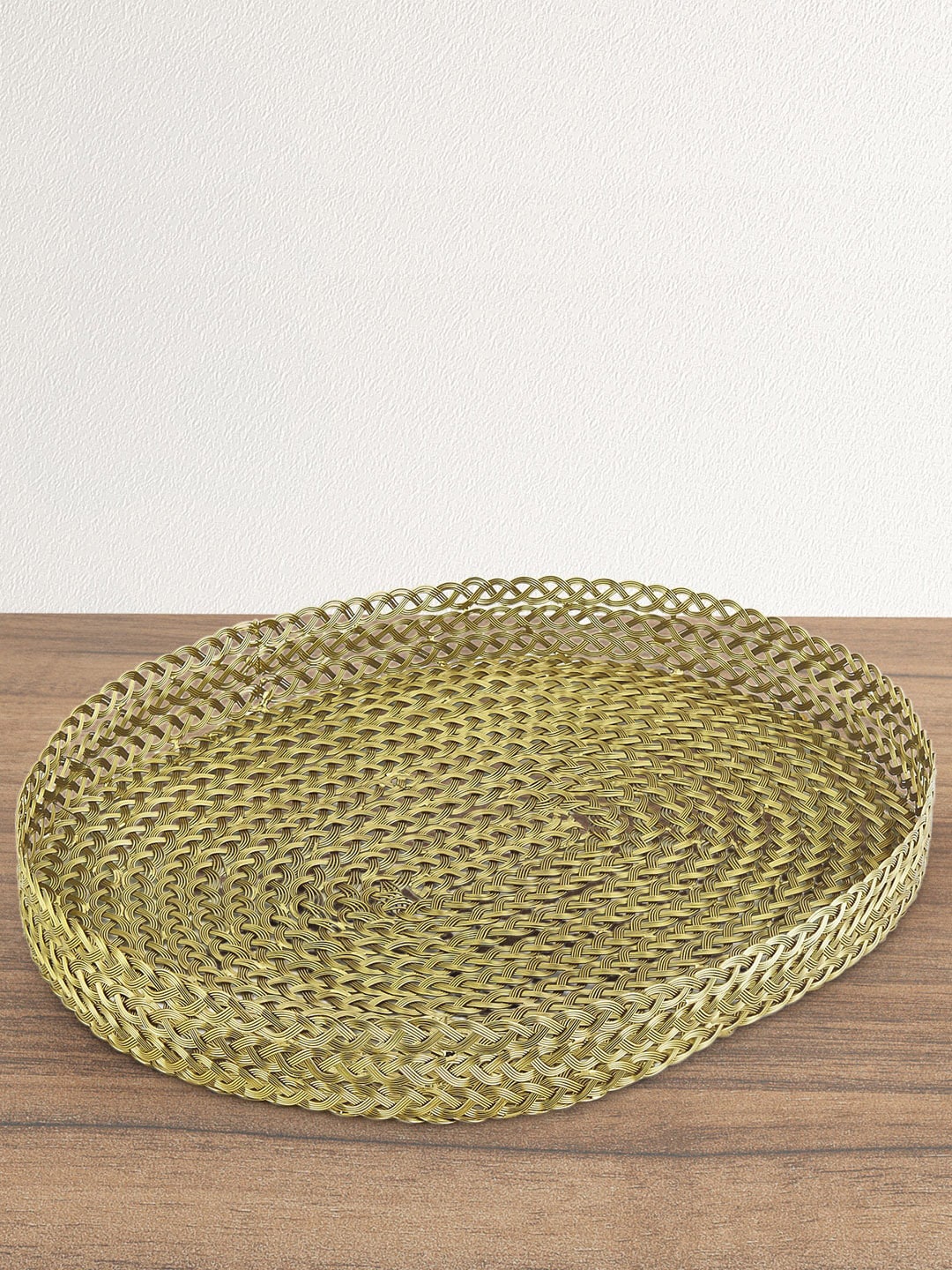 Living scapes by Pantaloons Gold-Toned Textured Serving Tray Price in India